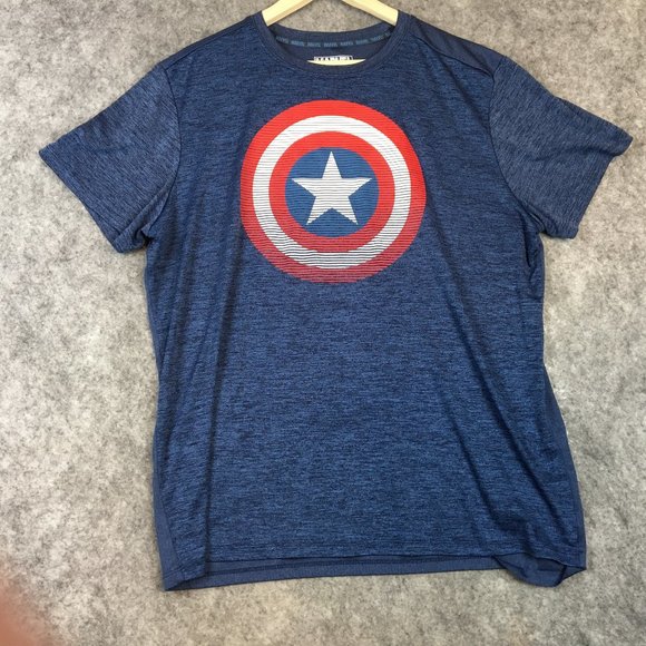 Marvel Other - Marvel T Shirt 2X Mens Captain America Shield Performance Navy Blue Short Sleeve